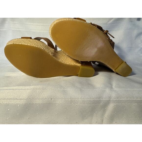 Audrey Brooke Tan Abhollie Wedge Sandals Women’s 7M Buckle Straps Espadrille - Picture 6 of 8